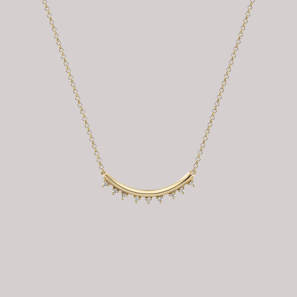 Petite, gold and diamond bar necklace, prefect for layering. Made using 14k or 18k solid gold. 