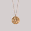 Personalized geometric pendant charm, made with delicate wave detail, encrusted with the tiniest diamonds, featuring a rose cut diamond, made in 14K or 18K yellow gold.