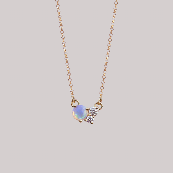 Opal and diamond cluster gold necklace, perfect for layering. Made using 14k or 18k solid gold.