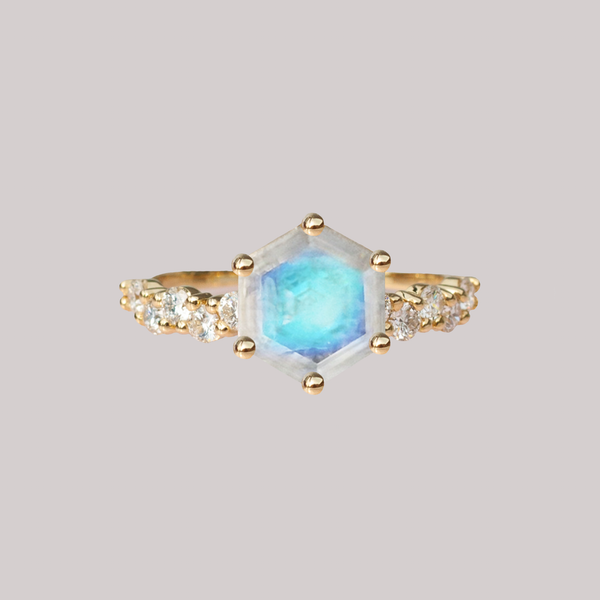 Hexagon moonstone 2025 engagement ring