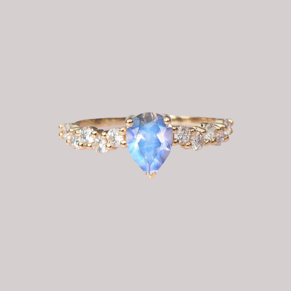 Moonstone engagement ring with diamonds, gold rainbow gemstone ring /  Undina | Eden Garden Jewelry™