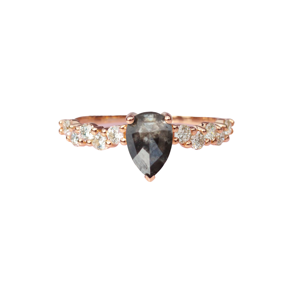 pear shaped salt and pepper diamond ring in rose gold