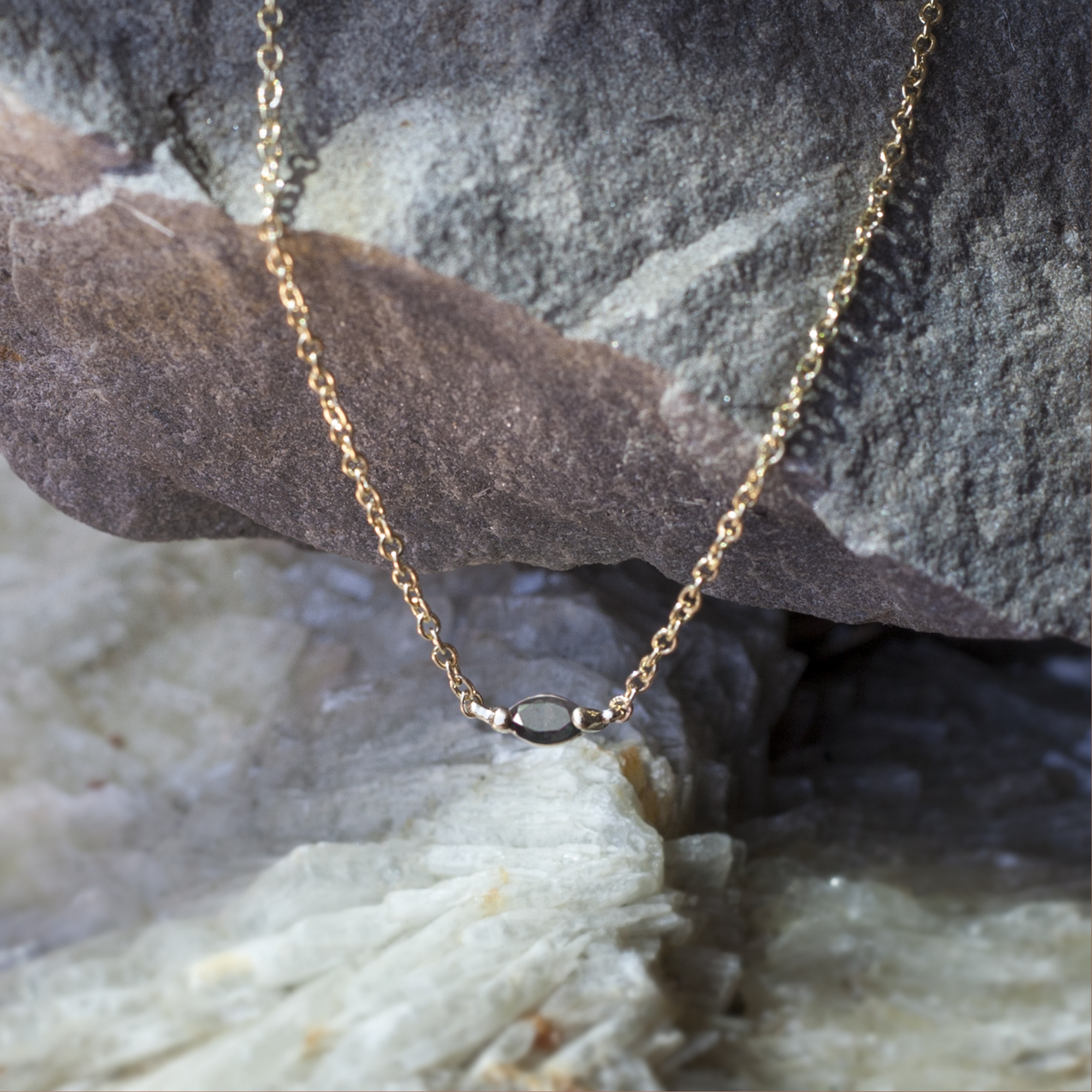 dainty gold necklace with black diamond