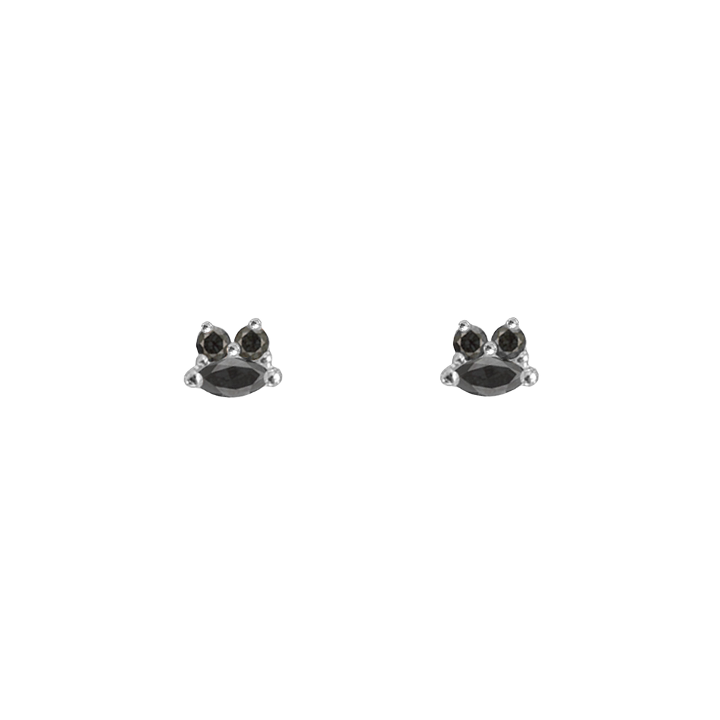Delicate black diamond earring studs, perfect everyday earring studs, with marquise and round diamonds in 14k or 18k white gold.