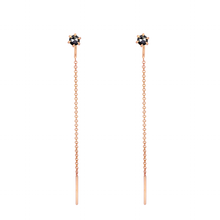 Delicate black round rose cut diamond threaders, ideal for threading through multiple piercings, feature a six claw prong setting, using 14k or 18k rose gold.