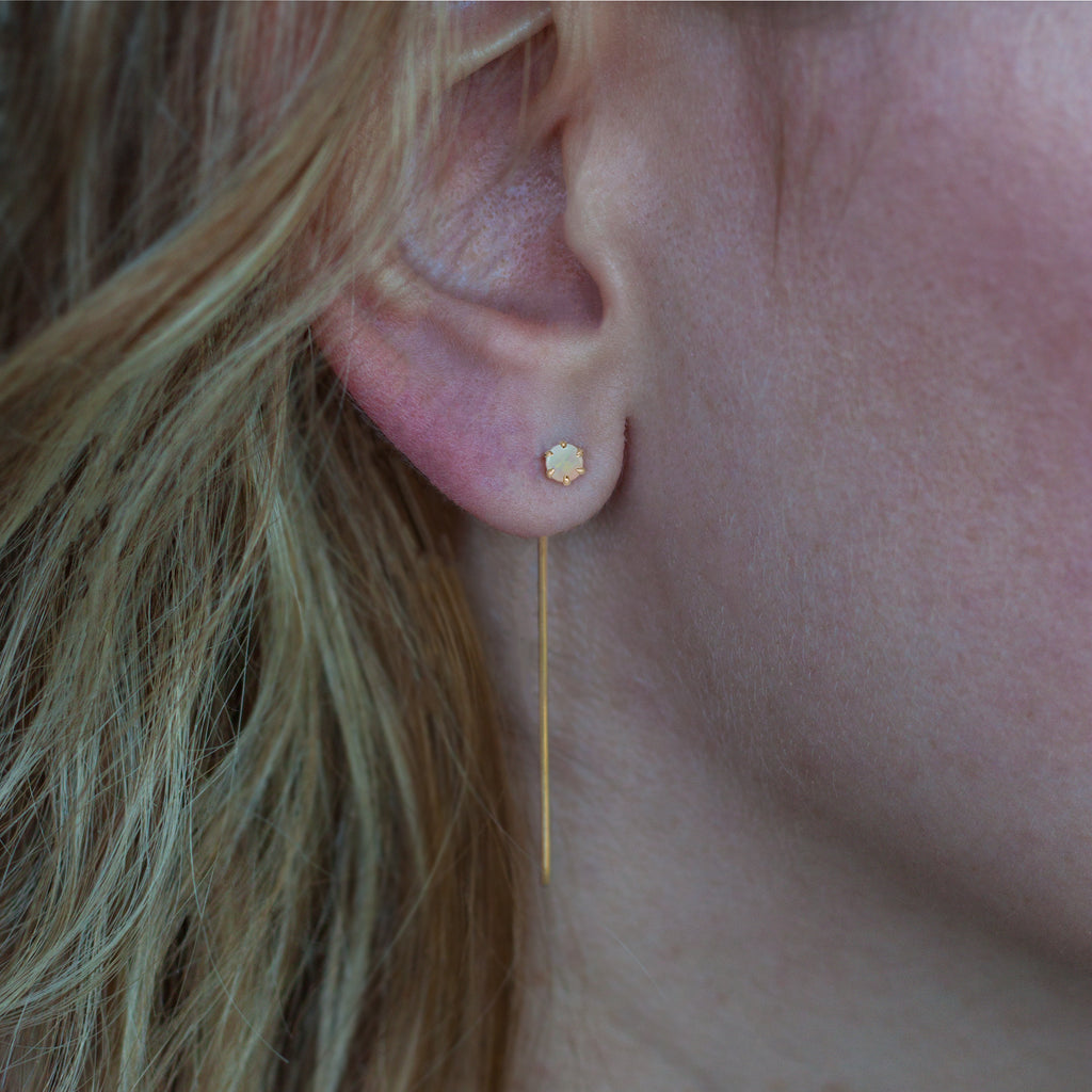 Opal earring threader pins, made in 14k gold.