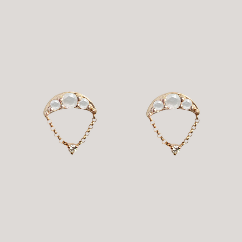 Round rose cut diamond cluster drop earrings studs made in 14k gold.