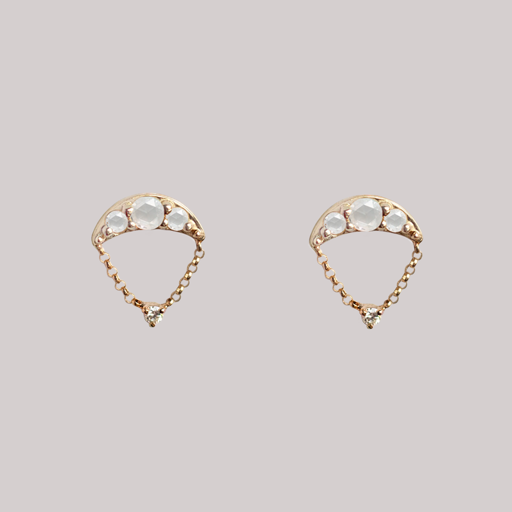 Round rose cut diamond cluster drop earrings studs made in 14k gold.