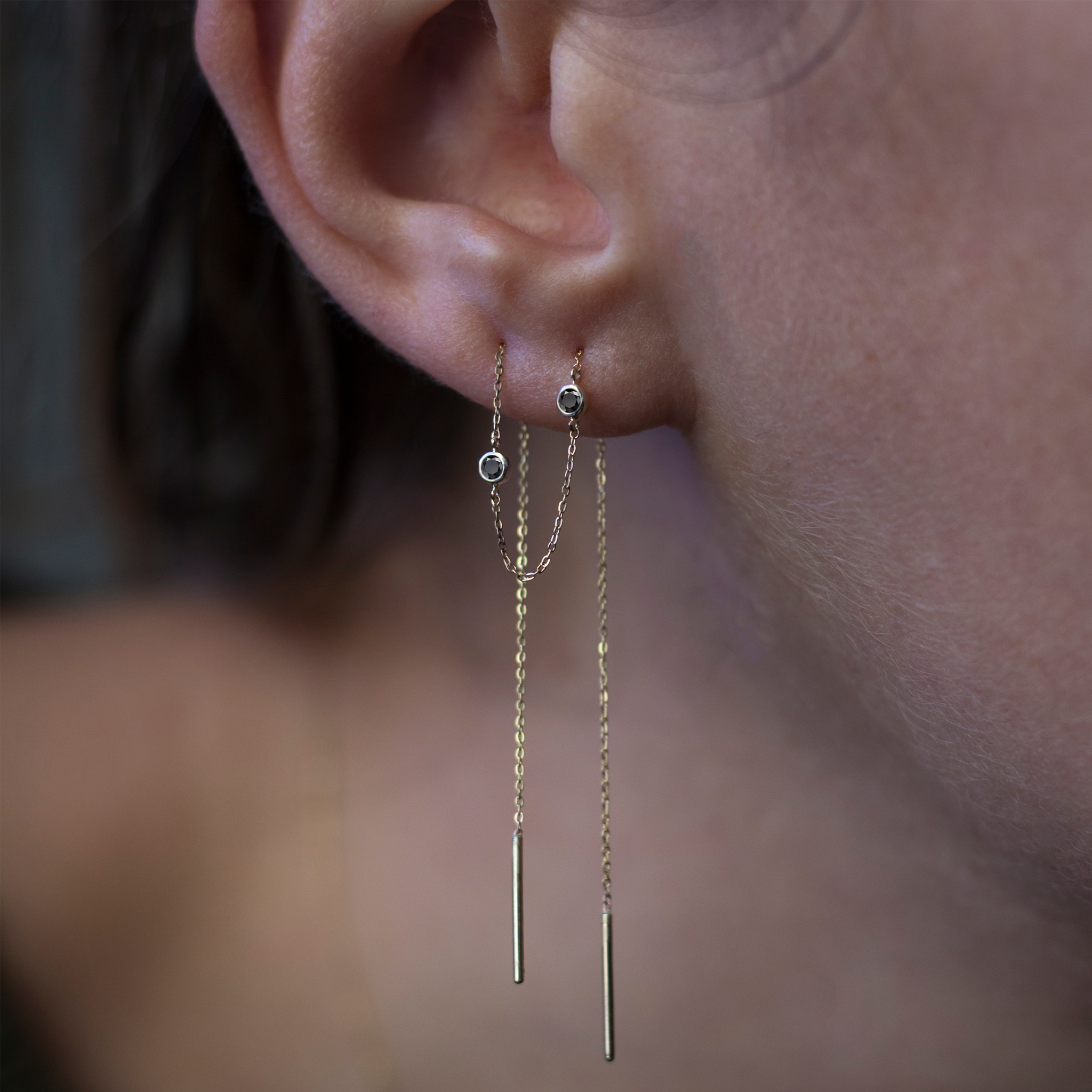 Gold threader earring black diamond