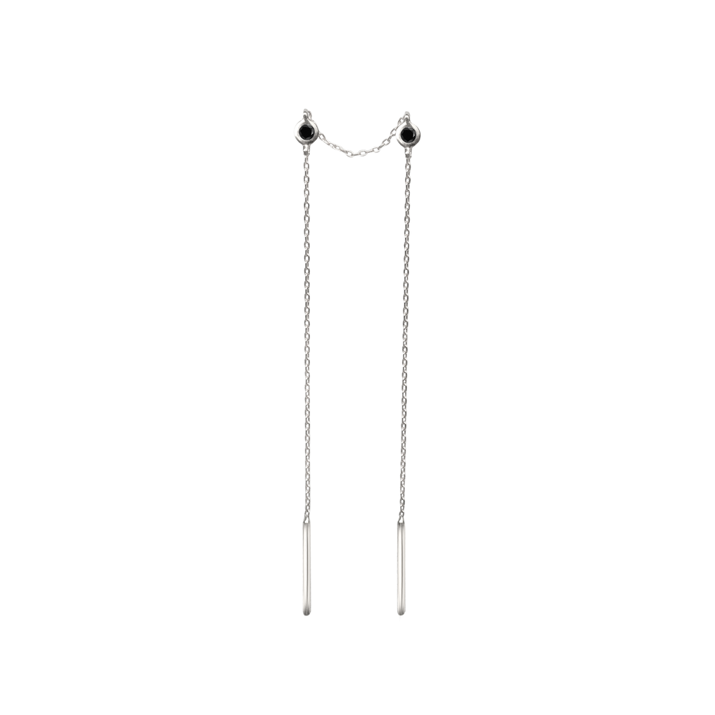 Delicate black diamond gold threaders, ideal for threading through multiple piercings, using 14K or 18k white gold.