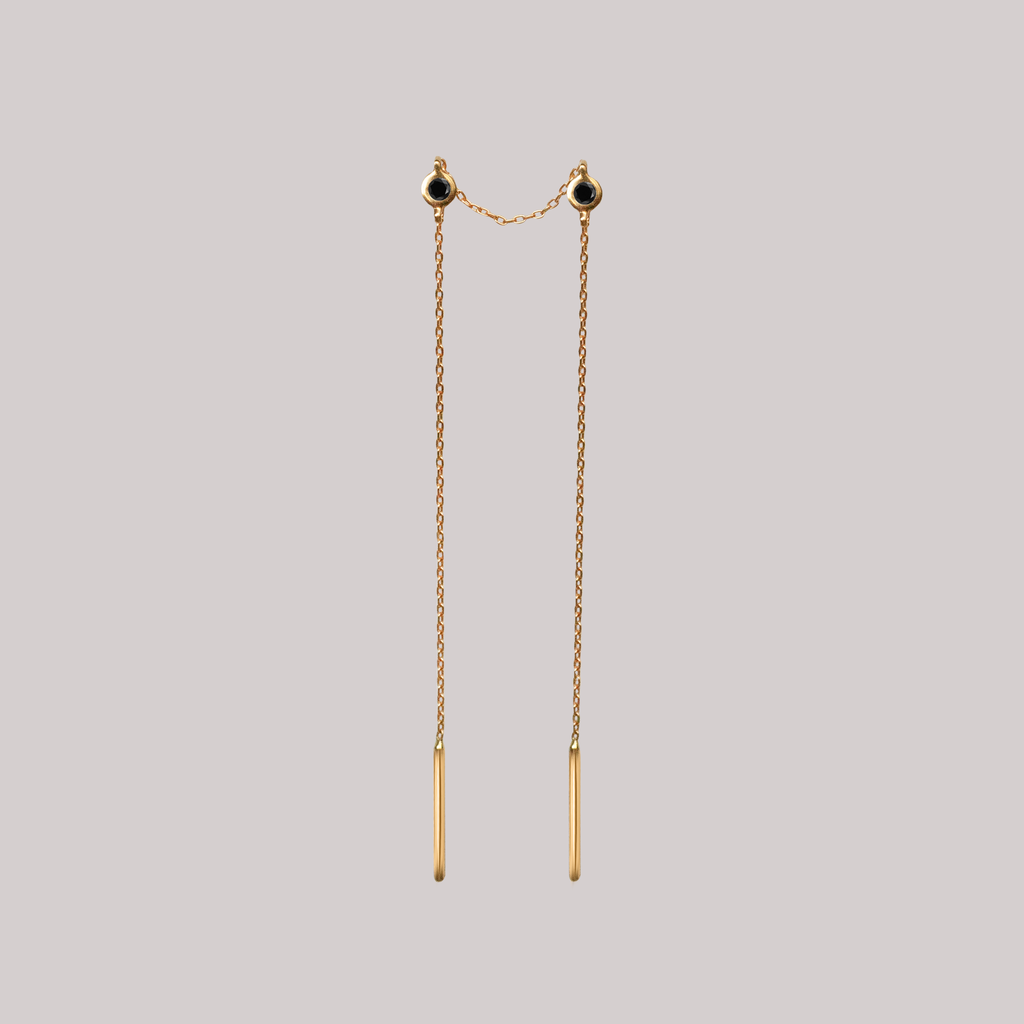 Delicate black diamond gold threaders, ideal for threading through multiple piercings, using 14K or 18k gold.