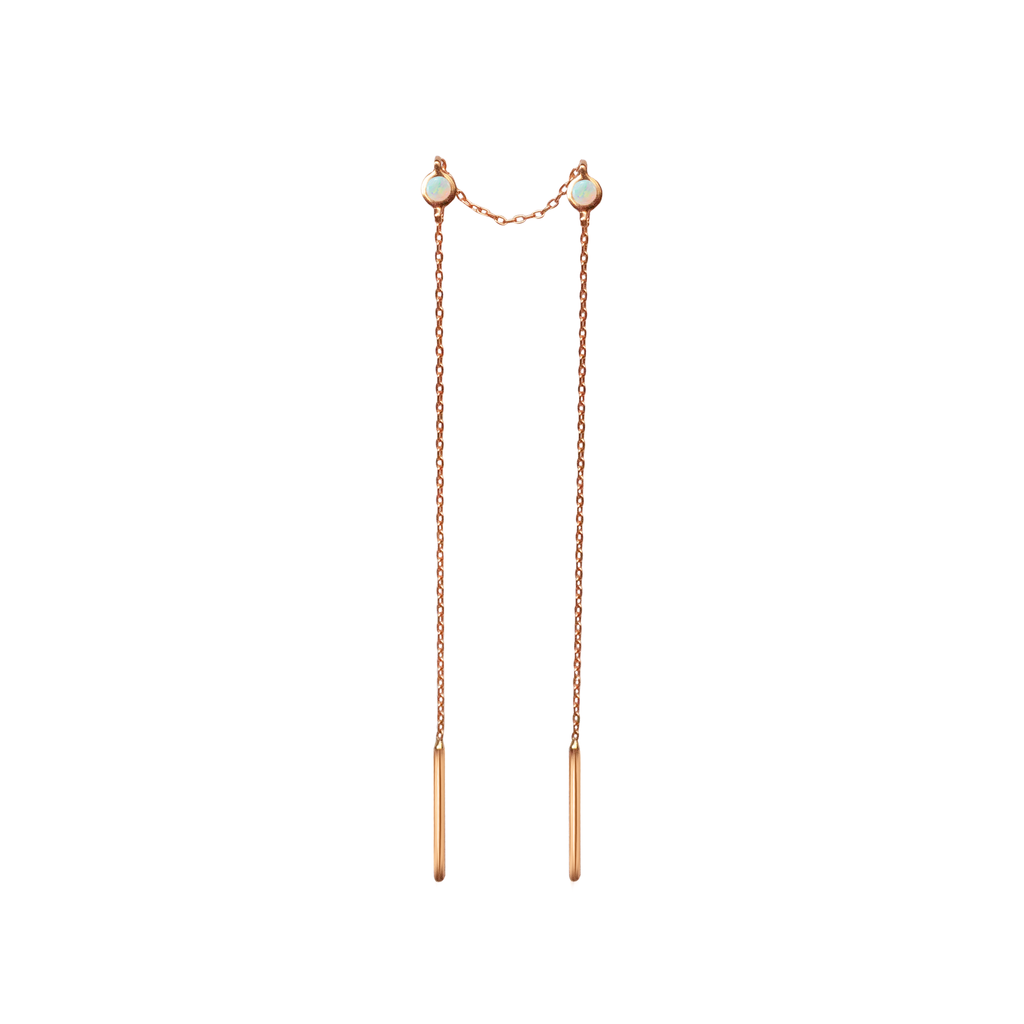 Delicate opal gold threaders, ideal for threading through multiple piercings, using 14K or 18k gold.